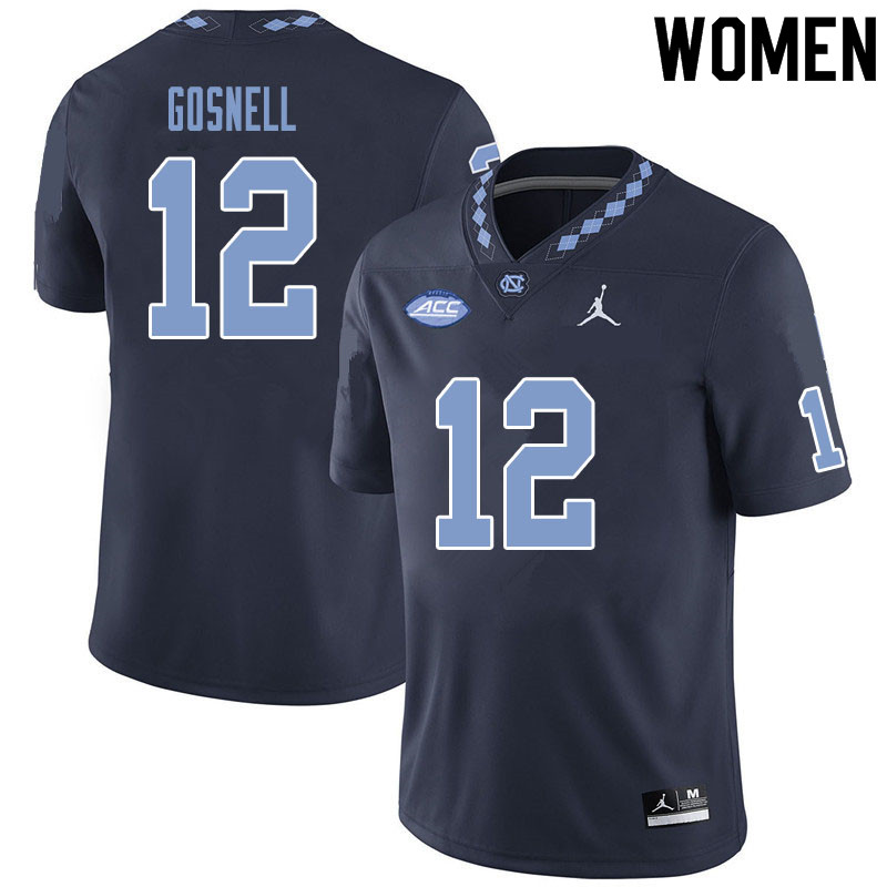 Women #12 Stephen Gosnell North Carolina Tar Heels College Football Jerseys Sale-Black